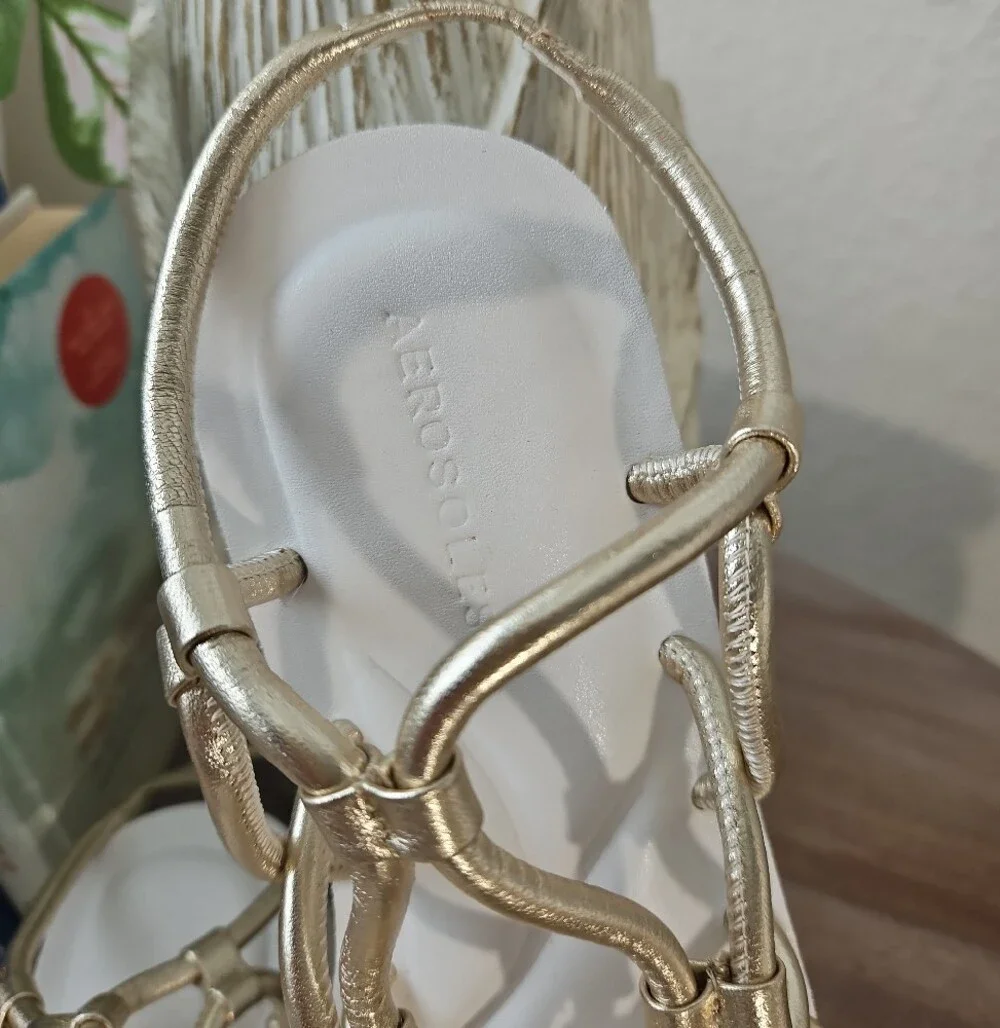 Aerosoles Women’s Sandal Platform Slide in Metallic Gold Leather